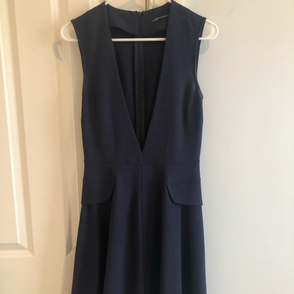Zara Deep V Navy Dress - Picture 2 of 4
